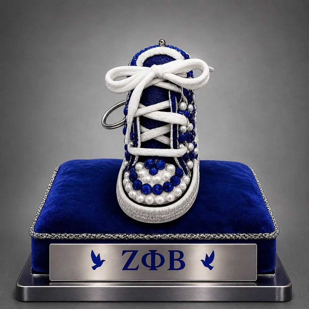 Zeta Phi Beta Keychain Blue Rhinestone‎ and White Pearls Custom Made Shoe